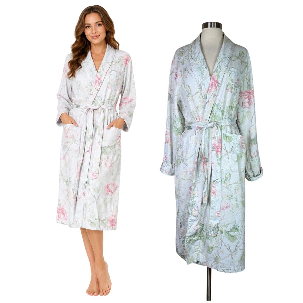 Vintage Lauren Ralph Lauren Floral Robe Cottagecore Dressing Gown Blue Pink L